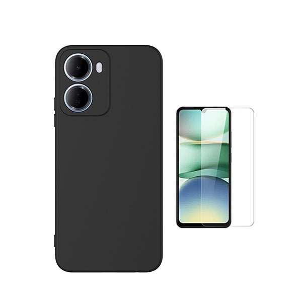 Kit Vidro Clearglass + Capa Silicone Líquido PHONECARE Para Xiaomi Redmi 15a 5G - Preto
