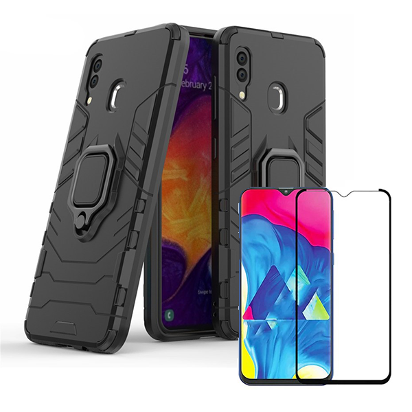 Kit Vidro Premium Full Cover + Capa 3X1 Military Defender para Samsung Galaxy A40s