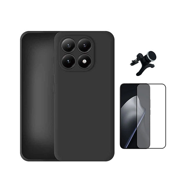 Kit Vidro Temperado + Capa Silicone Líquido + Suporte Magnético Reforçado PHONECARE Para Xiaomi 17 5G - Preto