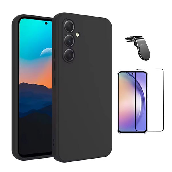Kit Vidro Temperado + Capa Silicone Líquido + Suporte L Phonecare Para Samsung Galaxy A56 - Preto