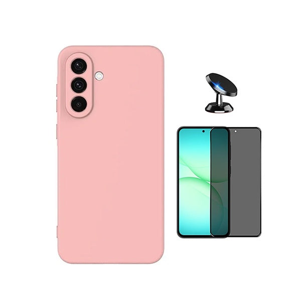 Kit Vidro Anti-Spy + Capa Silicone Líquido + Suporte Magnético PHONECARE Para Samsung Galaxy A37 5G - Rosa