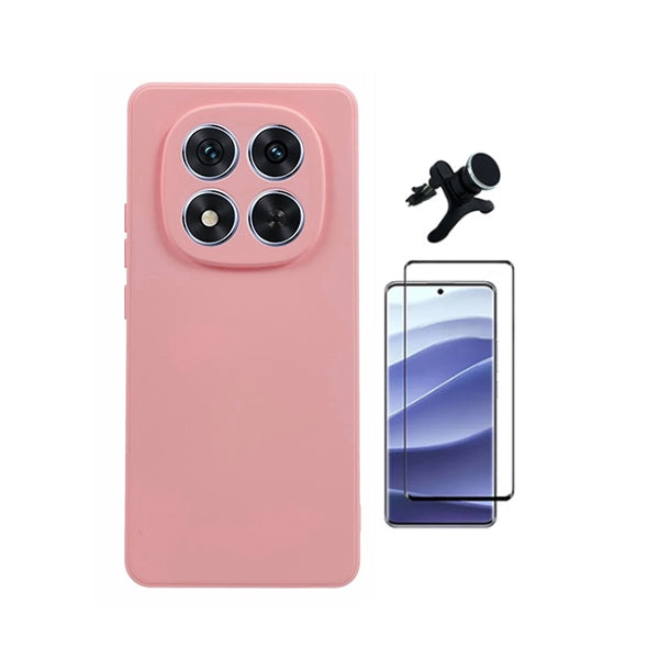Kit Vidro Temperado + Capa Silicone Líquido + Suporte Magnético Reforçado PHONECARE Para Xiaomi Redmi Note 15 Pro + Plus - Rosa