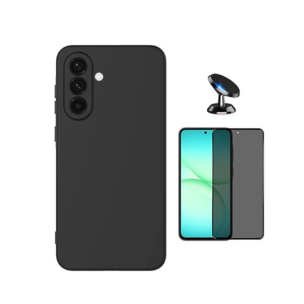 Kit Vidro Anti-Spy + Capa Silicone Líquido + Suporte Magnético PHONECARE Para Samsung Galaxy A57 5G - Preto