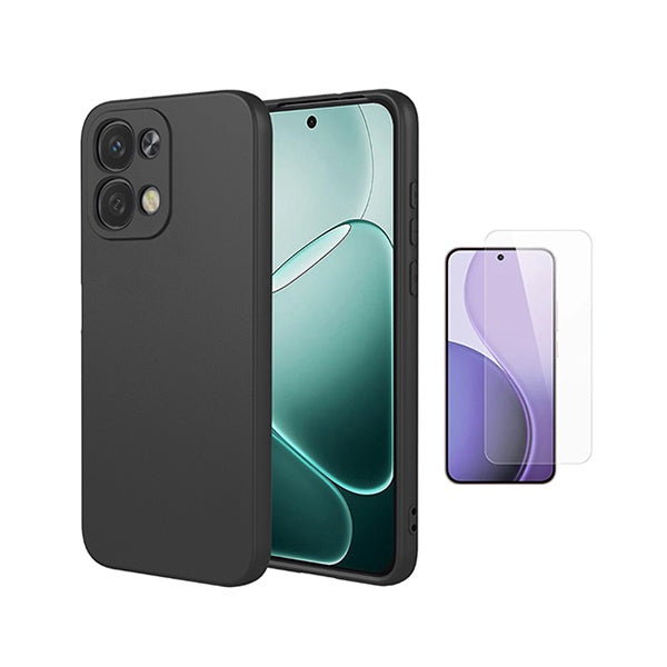 Kit Vidro Clearglass + Capa Silicone Líquido PHONECARE Para Oppo A6 Pro 4G - Preto