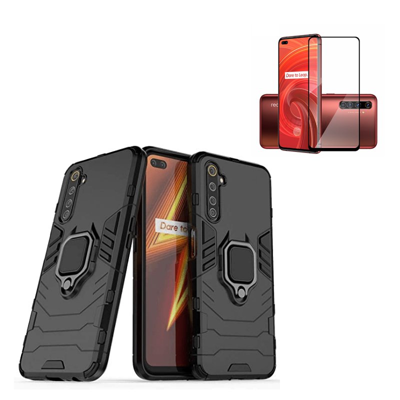 Kit Vidro Premium Full Cover + Capa Military Defender para Realme 6 Pro