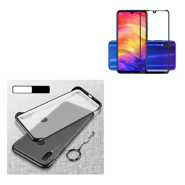 Kit Vidro Premium Full Cover + Capa Invisible Bumper para Xiaomi Redmi 7