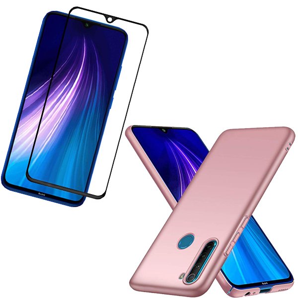 Kit Vidro Premium Full Cover + Capa SlimShield Rosa para Xiaomi Redmi Note 8 2021