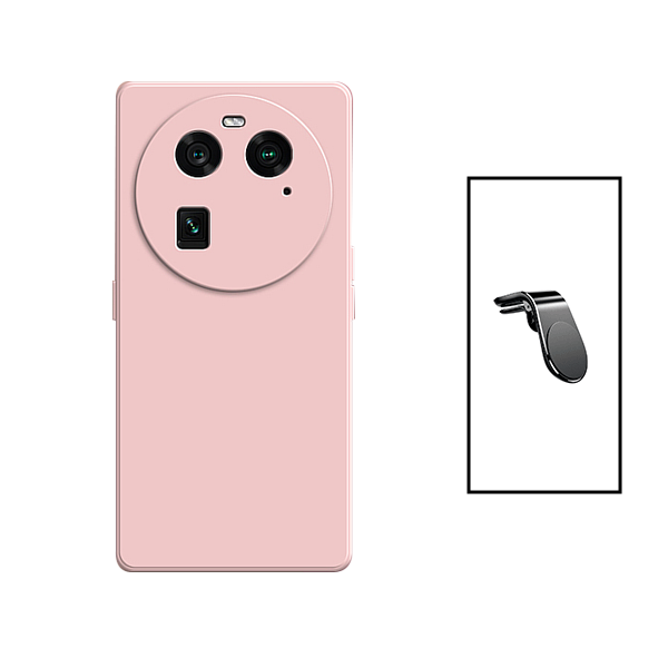 Kit Suporte Magnético L Safe Driving Carro + Capa Silicone Líquido para Oppo Find X6 - Rosa
