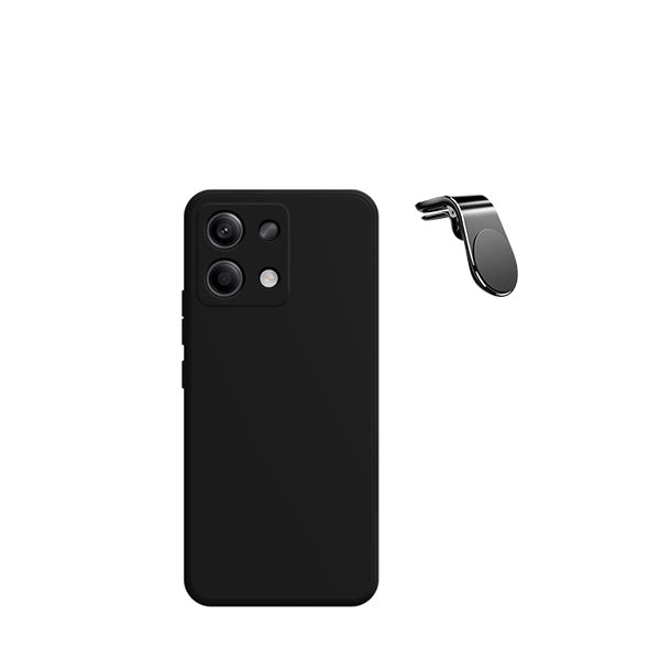 Kit Suporte Magnético L Safe Driving Carro + Capa Silicone Líquido para Xiaomi Redmi Note 13 4G - Preto
