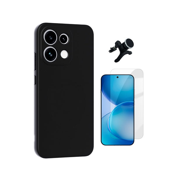 Kit Vidro Clearglass + Capa Silicone Líquido + Suporte Reforçado PHONECARE Para Oppo Reno16 F 5G - Preto