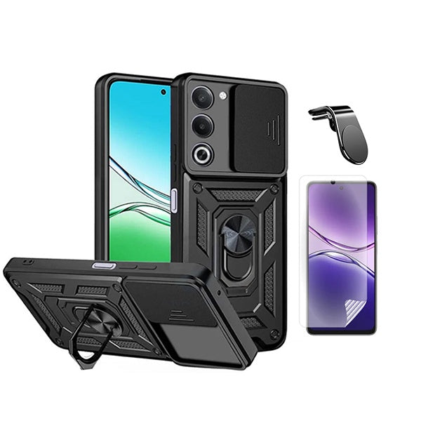 Kit Película Hydrogel Frente + Capa Magnetic Slide Window + Suporte L PHONECARE Para Oppo A5 4G  - Preto