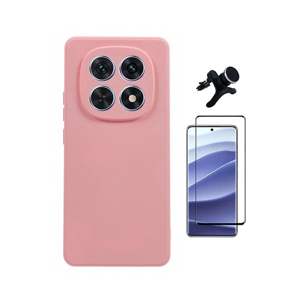 Kit Vidro Curved + Capa Silicone Líquido + Suporte Reforçado PHONECARE Para Xiaomi Redmi Note 15 5G - Rosa