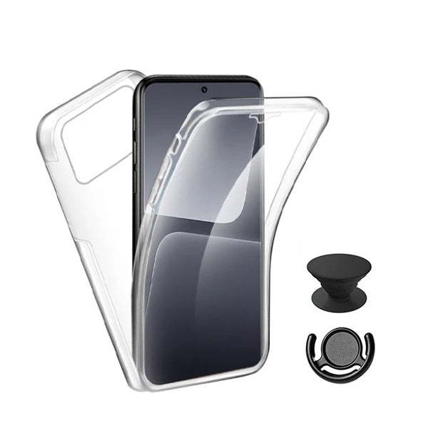 Kit Capa 3x1 360° Impact Protection + 1 Gripholder + 1 Suporte Gripholder Preto para Xiaomi Poco X6 pro - Transparente/Preto