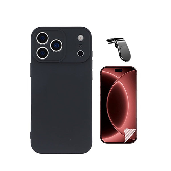 Kit Película Hydrogel Frente + Capa Silicone Líquido + Suporte L PHONECARE Para Apple iPhone 18 Pro Max - Preto