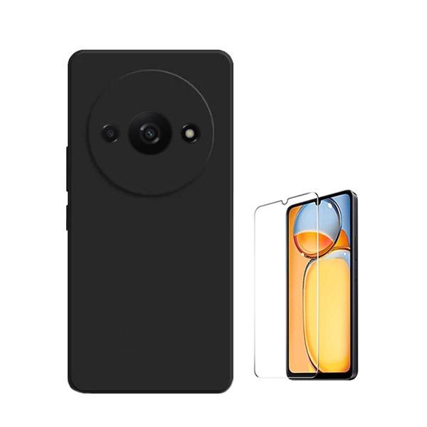 Kit Vidro Clearglass + Capa Silicone Líquido para Xiaomi Redmi A3 - Preto