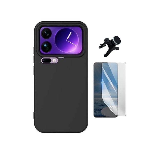 Kit Película Hydrogel Frente + Capa Silicone Líquido +  Suporte Reforçado PHONECARE Para Xiaomi 17 Pro 5G - Preto