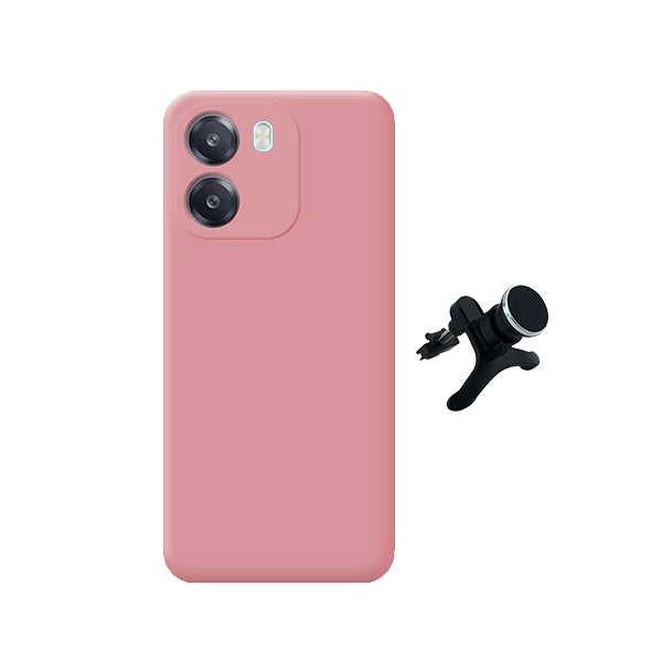 Kit Suporte Magnético Reforçado + Capa Silicone Líquido PHONECARE Para Oppo A6 - Rosa