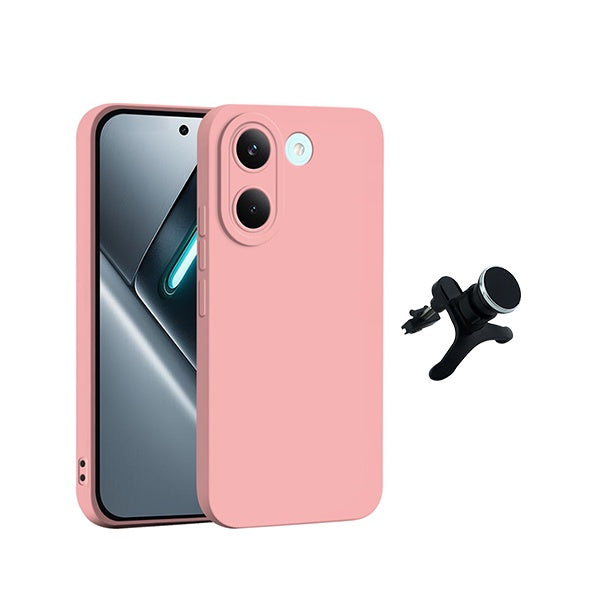 Kit Suporte Magnético Reforçado + Capa Silicone Líquido PHONECARE Para Xiaomi Poco X8 Pro - Rosa