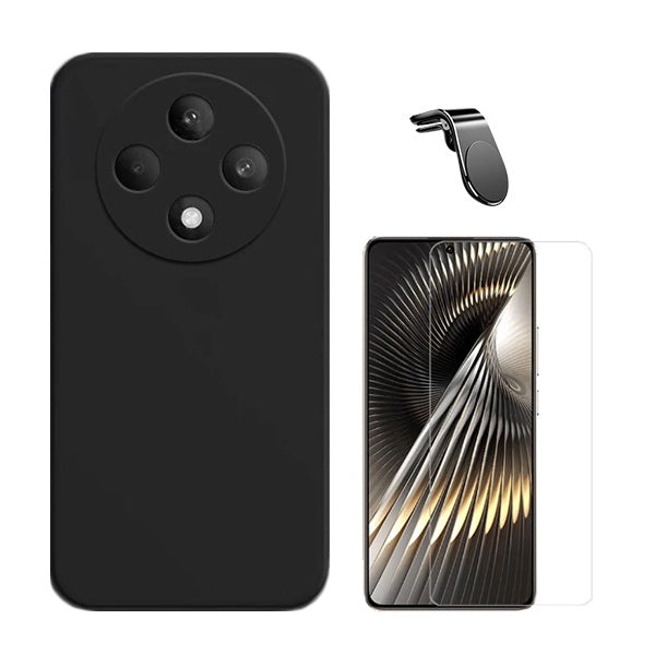 Kit Vidro Clearglass + Capa Silicone Líquido + Suporte Magnético L Safe Driving para Oppo Reno12 F 5G - Preto