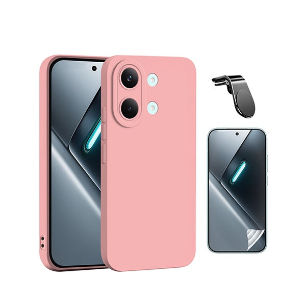 Kit Película Hydrogel Frente + Capa Silicone Líquido + Suporte L PHONECARE Para Xiaomi Poco X8 Pro Max - Rosa