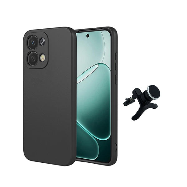 Kit Suporte Magnético Reforçado + Capa Silicone Líquido PHONECARE Para Oppo A6 Pro 4G - Preto