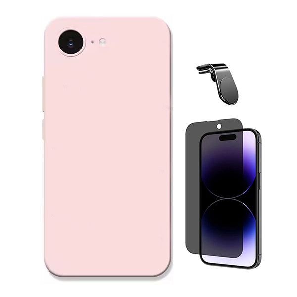 Kit Vidro Anti-Spy + Capa Silicone Líquido + Suporte Magnético L PHONECARE Para Apple iPhone 17e - Rosa