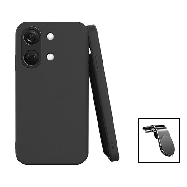 Kit Suporte Magnético L Safe Driving Carro + Capa Silicone Líquido para OnePlus Nord 3 - Preto
