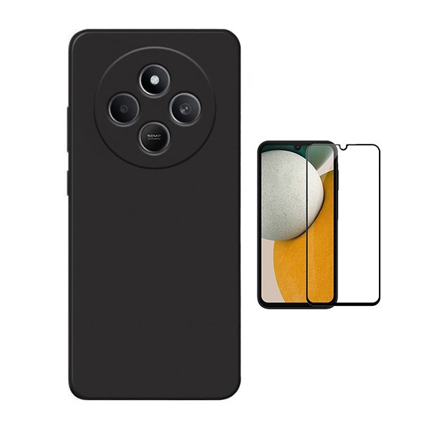 Kit Vidro Temperado + Capa Silicone Líquido Para Xiaomi Redmi 14R - Preto