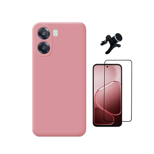 Kit Vidro Temperado + Capa Silicone Líquido + Suporte Magnético Reforçado PHONECARE Para Oppo A6x - Rosa