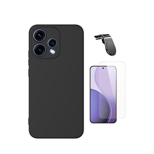 Kit Vidro Clearglass + Capa Silicone Líquido + Suporte L PHONECARE Para Oppo Reno15 - Preto