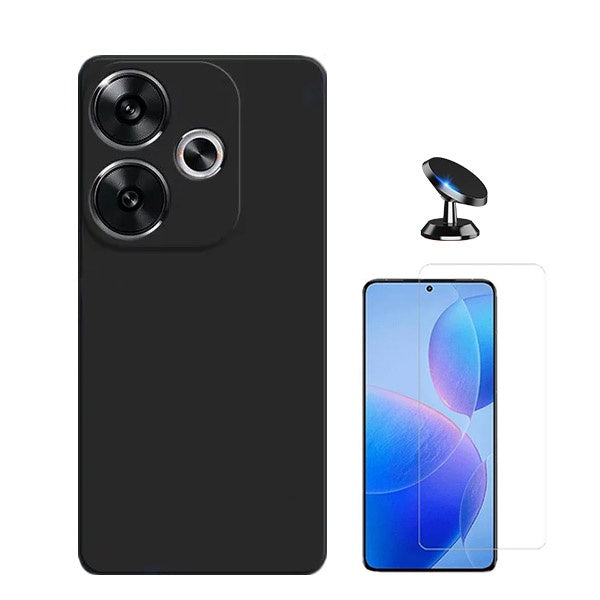 Kit Vidro Clearglass + Capa Silicone Líquido + Suporte Magnético de Carro para Xiaomi Poco F6 - Preto