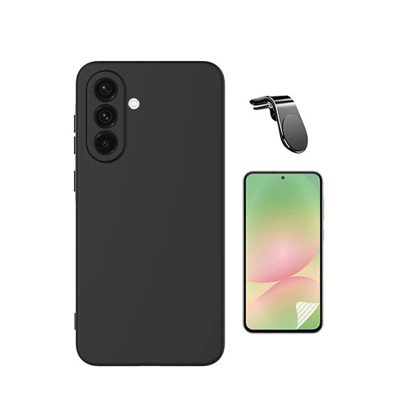 Kit Película Hydrogel Frente + Capa Silicone Líquido + Suporte L PHONECARE Para Samsung Galaxy A57 5G - Preto