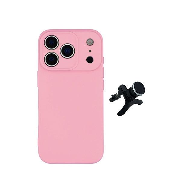 Kit Suporte Magnético Reforçado + Capa Silicone Líquido PHONECARE Para Apple iPhone 18 Pro - Rosa