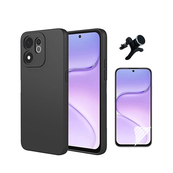 Kit Película Hydrogel Frente + Capa Silicone Líquido +  Suporte Reforçado PHONECARE Para Honor 600 Smart - Preto