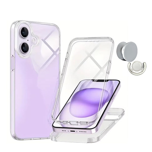 Kit Capa 360° Impact Protection + 1 Gripholder + 1 Suporte PHONECARE Para Apple iPhone 17 - Transparente/Branco