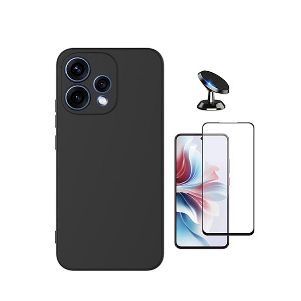 Kit Vidro Temperado + Capa Silicone Líquido + Suporte Magnético PHONECARE Para Oppo Reno15 - Preto