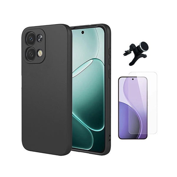 Kit Vidro Clearglass + Capa Silicone Líquido + Suporte Reforçado PHONECARE Para Oppo A6 Pro 4G - Preto