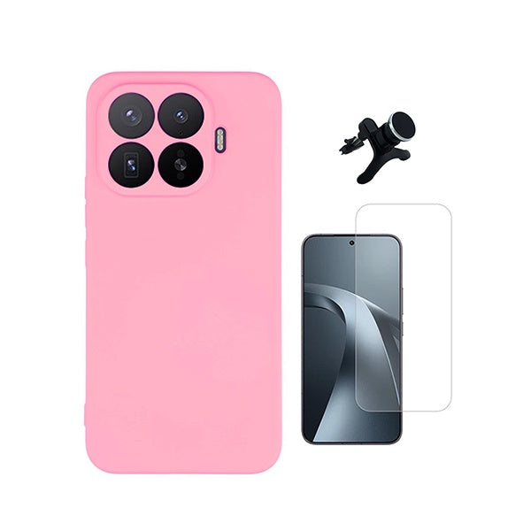 Kit Vidro Clearglass + Capa Silicone Líquido + Suporte Reforçado PHONECARE Para Xiaomi 17T 5G - Rosa