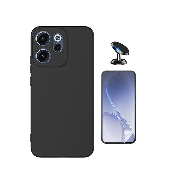 Kit Película Hydrogel Frente + Capa Silicone Líquido + Suporte Magnético PHONECARE Para Oppo Reno15 Pro - Preto