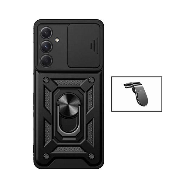 Kit Suporte Magnético L Safe Driving Carro + Capa Magnetic Military Defender Slide Window Anti-Impacto para Samsung Galaxy A55 5G - Preto