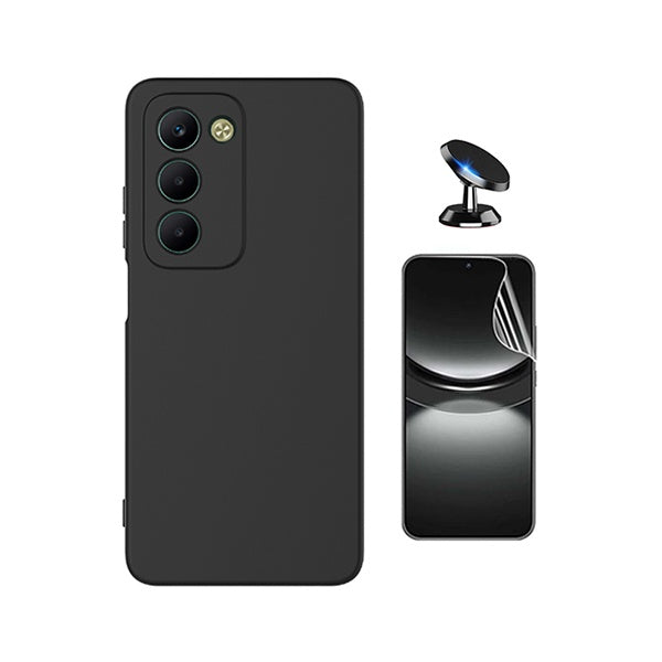 Kit Película Hydrogel Frente + Capa Silicone Líquido + Suporte Magnético PHONECARE Para Xiaomi Redmi 15 4G - Preto