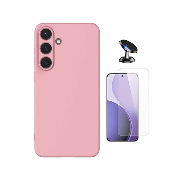 Kit Vidro Clearglass + Capa Silicone Líquido + Suporte Magnético PHONECARE Para Samsung Galaxy S26 - Rosa
