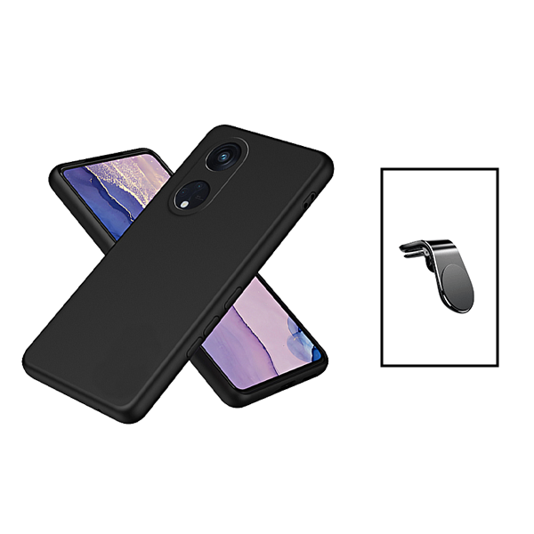 Kit Suporte Magnético L Safe Driving Carro + Capa Silicone Líquido para Oppo Reno8T 5G - Preto
