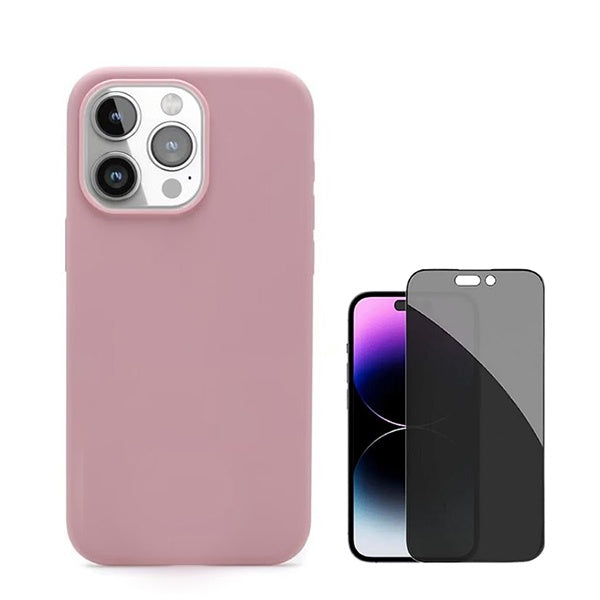 Kit Película de Vidro 5d Anti-Spy + Capa Silicone Líquido para Apple iPhone 16 Pro - Rosa