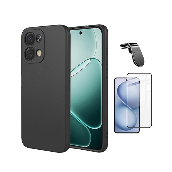 Kit Vidro Temperado + Capa Silicone Líquido + Suporte L PHONECARE Para Oppo A6 Pro 4G - Preto