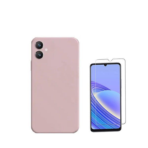 Kit Vidro Clearglass + Capa Silicone Líquido para Samsung Galaxy A05 - Rosa