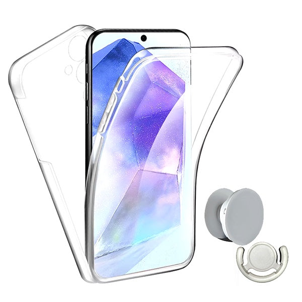 Kit Capa 360° Impact Protection + 1 Gripholder + 1 Suporte PHONECARE Para Samsung Galaxy S25 FE - Transparente/Branco