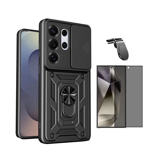 Kit Película Anti-Spy + Capa Magnetic Slide Window + Suporte L PHONECARE Para Samsung Galaxy S26 Ultra - Preto