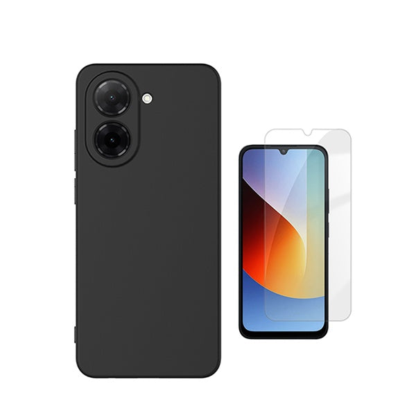 Kit Vidro Clearglass + Capa Silicone Líquido PHONECARE Para Xiaomi Redmi A7 - Preto
