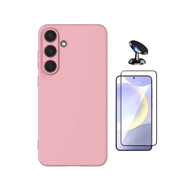 Kit Vidro Temperado + Capa Silicone Líquido + Suporte Magnético PHONECARE Para Samsung Galaxy S26 - Rosa